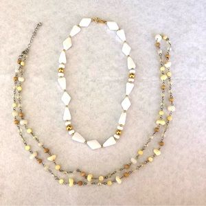 Two Beachy Summer Necklaces one Trifari - Coastal Grandma - White Cream Tan Gold